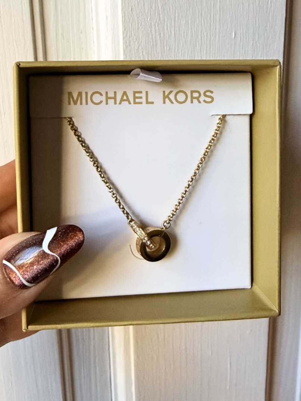 Michael Kors 14k Gold Plated Interlocking-Circles Rhinestone Necklace - Picture 3 of 9